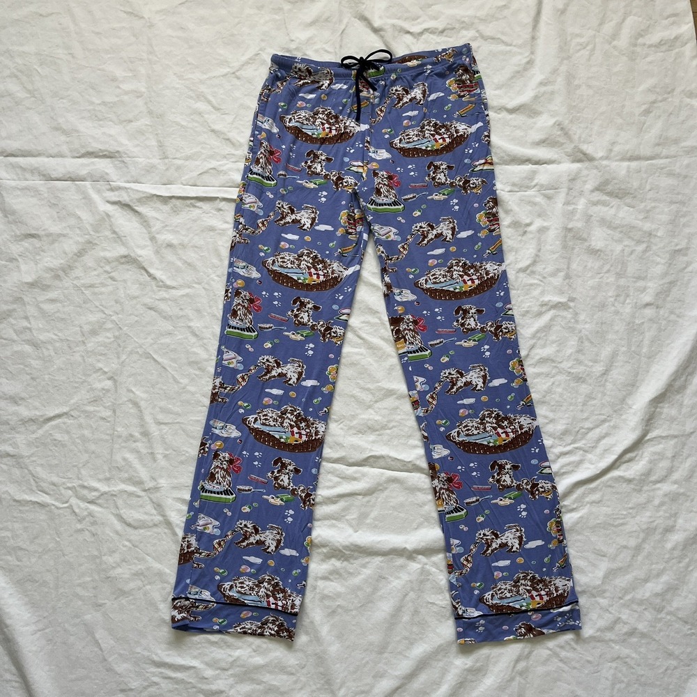 Nick & Nora Women's Pajama Pants Dog Puppy Bath Time Purple Blue Modal Sz Small